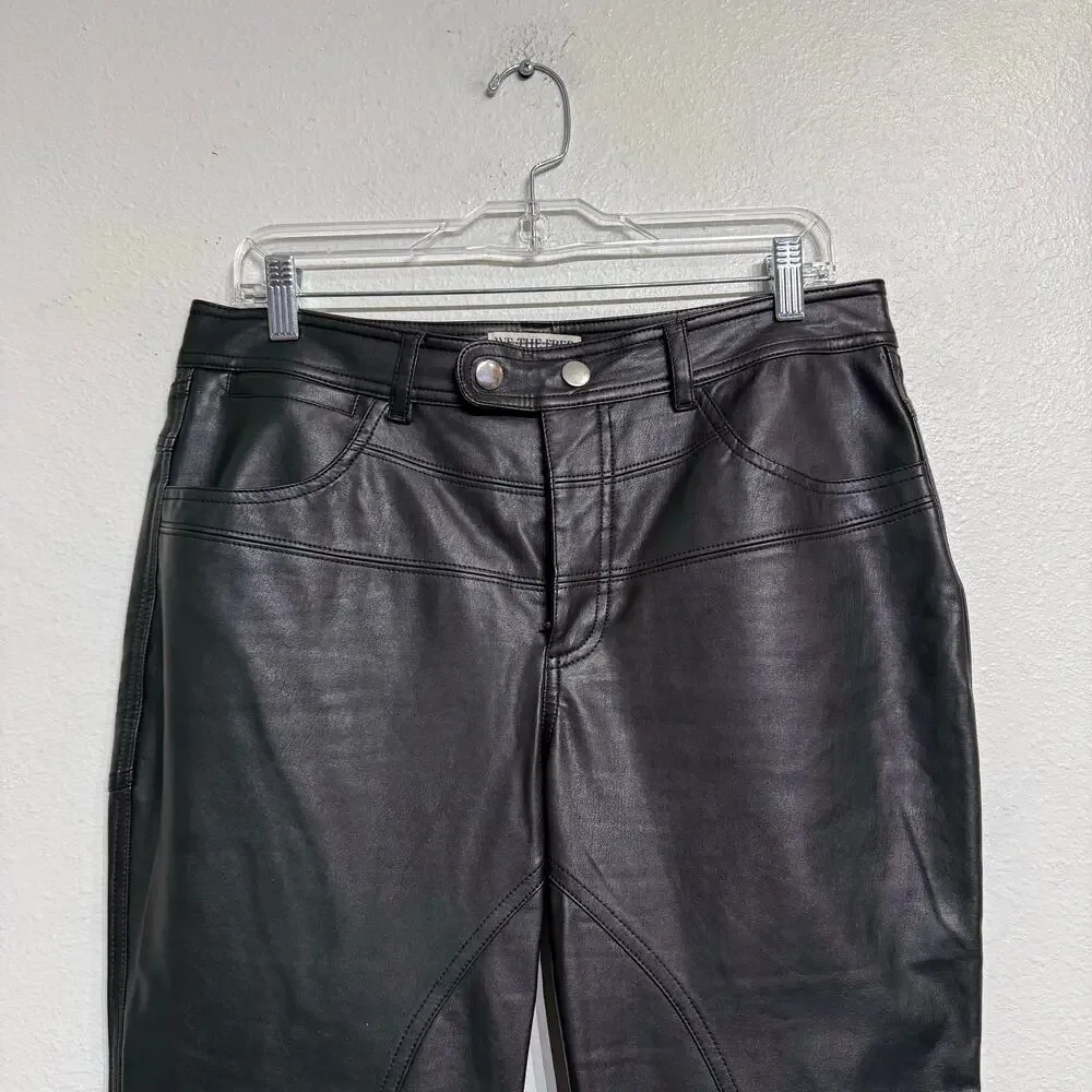 Free People We the Free Black Rebel Vegan Leather Cropped Pants Sz 10